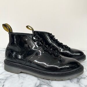 Dr Martens Church Stud Patent Leather Boots Black  Lace Up Ankle Women’s 11.5